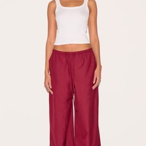 Burgundy Woven Drawstring Low Rise Relaxed Trousers