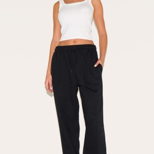 Black Wide Leg Seam Detail Joggers