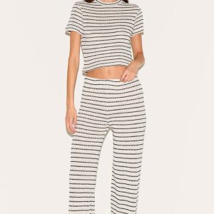 Black Striped Textured Casual Trousers