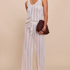 Cream Mid Rise Straight Leg Trouser