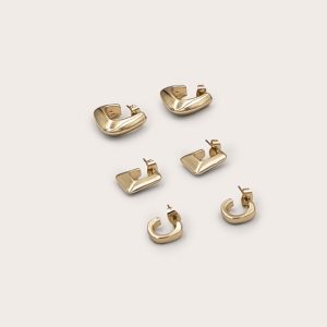 Gold Chunky Square Huggie Multipack Earrings