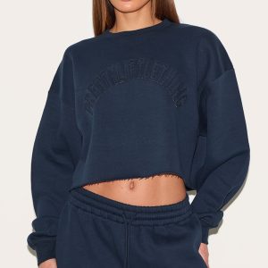 Tall Navy Distressed Detail Varsity Cropped Sweatshirt