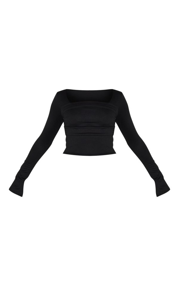 d3bb0f20b2e10f876efb976651229eb3a682f071_CNM8575_5_shape_black_super_soft_scoop_neck_ruched_bust_long_sleeve_top
