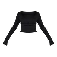 d3bb0f20b2e10f876efb976651229eb3a682f071_CNM8575_5_shape_black_super_soft_scoop_neck_ruched_bust_long_sleeve_top