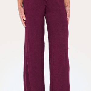 Plum Drawstring Jersey Wide Leg Trousers