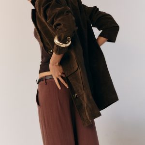 Dark Brown Oversized Longline Faux Suede Blazer Coat