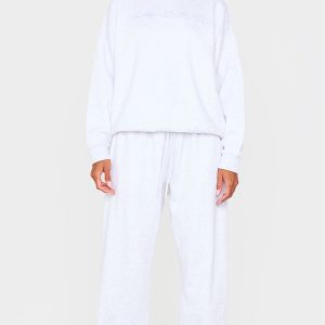 PRETTYLITTLETHING Ice Grey Athletics Club Embossed Straight Leg Joggers