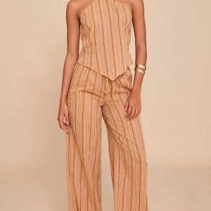Apricot Pinstripe Tie Waist Trousers