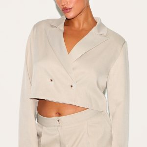 Plus Light Grey Tailored Woven Boxy Cropped Blazer