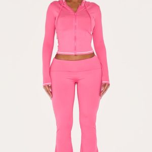 Shape Hot Pink Sculpted Contrast Stitch Foldover Waist Flare Trousers