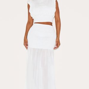 Shape White Shirred Contrast Maxi Skirt