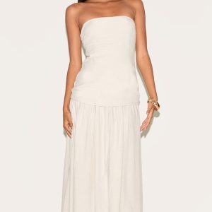 Cream Bandeau Long Line Maxi Dress