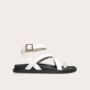 White Pu Round Toe Ankle Strap Footbed Sandals