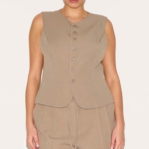 Plus Taupe Tailored Woven Waistcoat
