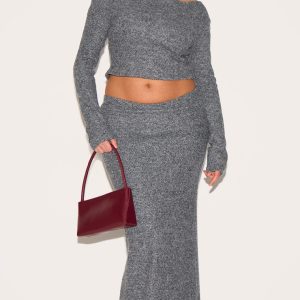 Plus Charcoal Textured Ribbed Maxi Skirt