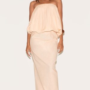 Natural Linen Look A Line Maxi Skirt