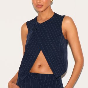 Dark Blue Tailored Woven Stripe Waistcoat