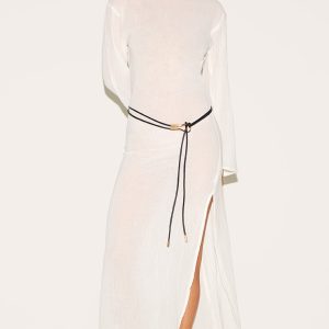 White Textured Long Sleeve Maxi Dress