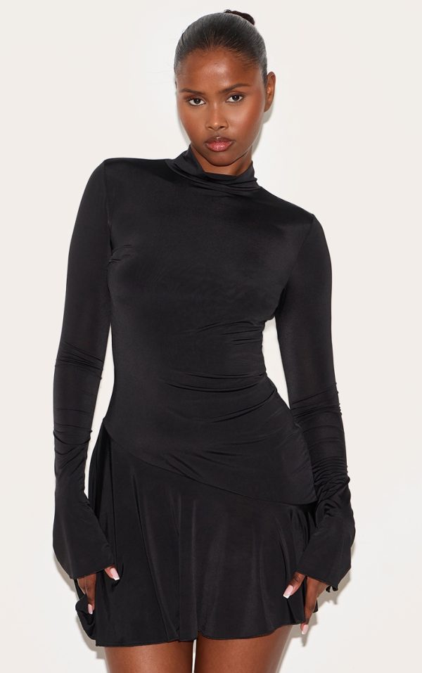 d54c53bf7ee330cf067ddcc9b121c495ed7b8575_CNM2977_1_black_slinky_long_sleeve_asymmetric_hem_shift_dress