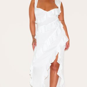 Plus White Satin Frill Layered Maxi Dress
