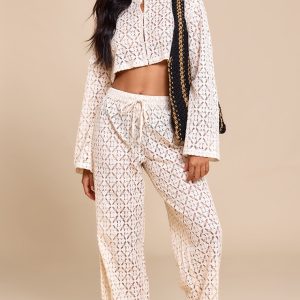 Cream Lace Straight Leg Trousers