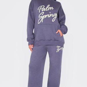 Navy Palm Springs Print Wide Leg Joggers