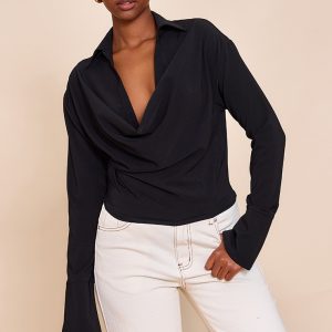 Black Chiffon Cowl Neck Blouse
