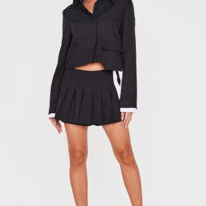 Black Tailored Pleated Mini Skort