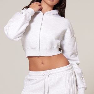 Grey Marl Seam Detail Zip Up Hoodie