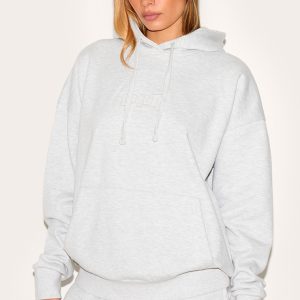 PRETTYLITTLETHING Ash Grey Premium Embossed Oversized Hoodie