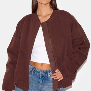 Chocolate Classic Oversized Bomber Jacket