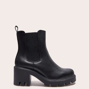 Black Wide Fit PU Chunky Chelsea Ankle Boots