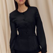 d757f821790988637c0dbd17875a75234db32a3f_CNM2912_4_black_woven_cinched_waist_cocoon_sleeve_button_up_blazer