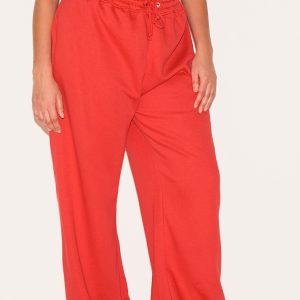 PRETTYLITTLETHING Plus Red Wide Leg Joggers