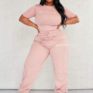 PRETTYLITTLETHING Plus Light Pink High Waisted Cuffed Joggers