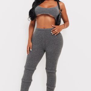 Shape Charcoal Knit High Waist Seam Detail Trousers