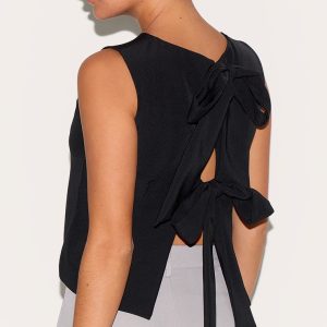 Petite Black Sleeveless Bow Detail Top