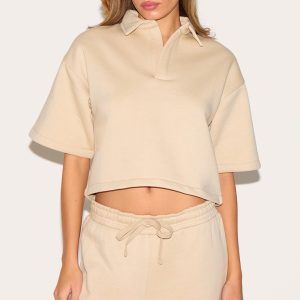 Stone Boxy Collar Detail Cropped Sweatshirt