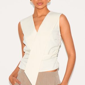 Cream Woven Asymmetric Fitted Waistcoat
