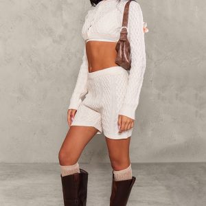 Petite Cream Cable Knit Shorts
