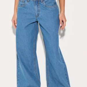 Mid Blue Wash Low Waist Wide Leg Jeans