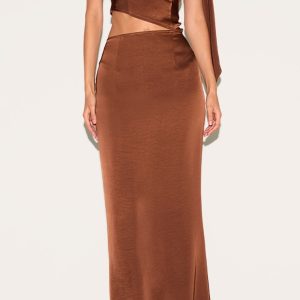 Chocolate Mid Rise Satin Maxi Skirt