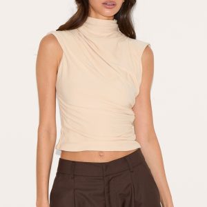 Stone Soft Touch Ruched Detail Long Top