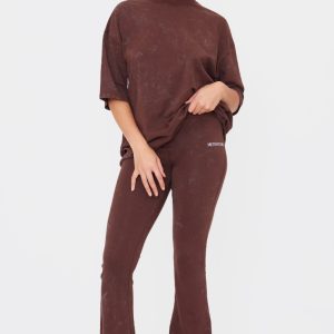 PRETTYLITTLETHING Chocolate Print Washed High Waist Flared Trousers