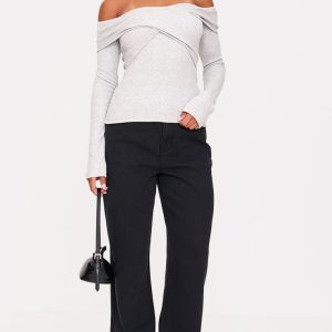 Grey Cross Over Bardot Long Top