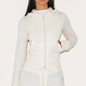 Petite Cream Zip Up Fitted Track Top