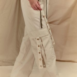 Cream Ring Detail Drawstring Cargo Trousers