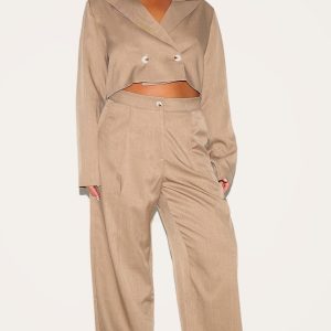 Plus Mushroom Tailored Woven Wide Leg Trousers