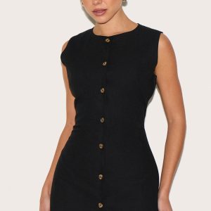 Black Button Down Bodycon Dress