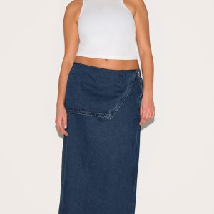 Plus Indigo Foldover Denim Maxi Skirt